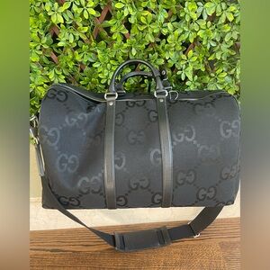 Black Gucci large GG LOGO Travel Duffel Bag